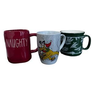 Lot Of 3 Disney Pluto Merry Christmas, Hallmark Green, Rae Dunn Naughty‎ Nice